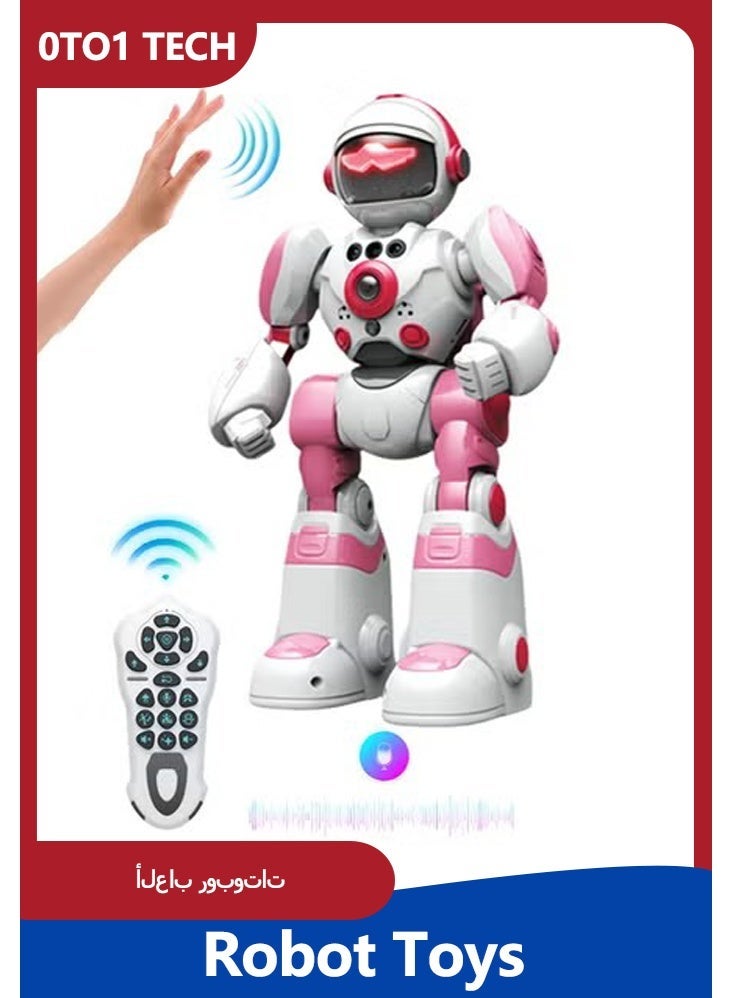 0TO1 TECH RC Robot Toy for Kids - Gesture Sensing & Remote Control, Interactive Walking Singing Dancing Sound Recording, Rechargeable Pink Robot, Best Gift for 3-8 Years Old Boys & Girls - Image 1